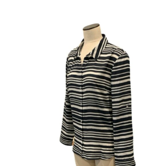 Simply Styled Sz XL Multicolor Striped Roll Tab Button Front Blouse 209F - Picture 3 of 8